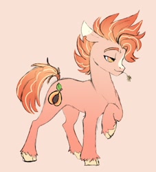 Size: 918x1012 | Tagged: safe, artist:woollyart, imported from derpibooru, oc, oc only, oc:peach pit, earth pony, pony, floppy ears, hay, lidded eyes, male, simple background, smiling, solo