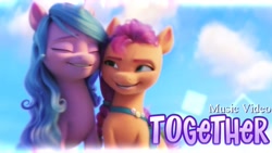 Size: 1280x720 | Tagged: safe, edit, edited screencap, imported from derpibooru, screencap, izzy moonbow, sunny starscout, pony, unicorn, spoiler:my little pony: a new generation, female, g5, izzyscout, lesbian, mare, my little pony: a new generation, shipping, together (g5), youtube thumbnail