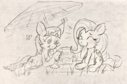 Size: 3312x2188 | Tagged: safe, artist:gorby, derpibooru exclusive, imported from derpibooru, fluttershy, twilight sparkle, pegasus, unicorn, high res, pencil drawing, picnic, traditional art, unicorn twilight