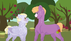 Size: 3500x2048 | Tagged: safe, artist:rainydayjitters, imported from derpibooru, little mac, oc, oc:pastel storm, pegasus, pony, high res