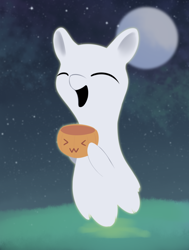 Size: 894x1182 | Tagged: safe, artist:dusthiel, imported from derpibooru, ghost, pony, undead, eyes closed, moon, pumpkin bucket, solo