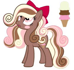 Size: 799x754 | Tagged: safe, artist:madlilon2051, imported from derpibooru, oc, oc only, earth pony, pony, base used, blush sticker, blushing, bow, earth pony oc, eyelashes, female, food, hair bow, ice cream, looking up, mare, simple background, solo, transparent background