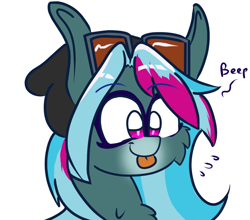 Size: 1024x901 | Tagged: safe, artist:tranzmuteproductions, imported from derpibooru, oc, oc only, pony, :p, beanie, cheek fluff, chest fluff, hat, simple background, solo, sunglasses, tongue out, white background