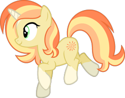 Size: 1453x1131 | Tagged: safe, artist:pegasski, imported from derpibooru, oc, oc only, oc:sunset valley, pony, unicorn, coat markings, female, full body, green eyes, horn, mare, multicolored mane, multicolored tail, show accurate, simple background, smiling, socks (coat markings), solo, tail, transparent background, unicorn oc