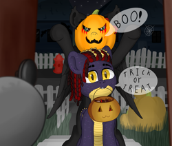 Size: 4093x3473 | Tagged: safe, artist:darky, imported from derpibooru, oc, oc only, oc:dark pony, oc:darky, oc:zap, dracony, dragon, hybrid, pony, candy, food, halloween, holiday, pumpkin, trick or treat