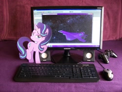 Size: 3472x2604 | Tagged: safe, imported from derpibooru, starlight glimmer, alicorn, pony, controller, doom, female, fighter, fighter plane, game screencap, high res, jet, jet fighter, jewelry, joystick, keyboard, photo, ring, solo, su-57