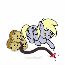 Size: 640x640 | Tagged: safe, artist:mranthony2, imported from derpibooru, derpy hooves, pegasus, pony, animated, behaving like a cat, bomb, cute, derpabetes, explosion, food, fuse, muffin, perfect loop, simple background, solo, sound, watermark, weapon, webm, white background