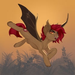 Size: 1280x1280 | Tagged: safe, artist:innosjoa, oc, oc only, bat pony, fangs, female, flying, open mouth, solo