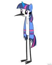 Size: 720x900 | Tagged: safe, artist:samueldavillo, imported from derpibooru, twilight sparkle, hybrid, beak, crossover, crossover shipping, female, fusion, male, mordecai, mordetwi, regular show, shipping, simple background, straight