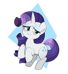 Size: 845x926 | Tagged: safe, artist:niyuyu00, imported from derpibooru, rarity, pony, unicorn, abstract background, blushing, cute, eyeshadow, female, happy, lidded eyes, looking at you, makeup, mare, raribetes, smiling, solo