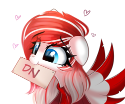 Size: 2087x1748 | Tagged: safe, artist:janelearts, imported from derpibooru, oc, oc only, oc:making amends, pegasus, pony, clothes, colored wings, commission, female, floppy ears, heart, hoodie, mouth hold, simple background, smiling, solo, spread wings, two toned wings, white background, wings, ych result