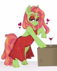 Size: 2000x2500 | Tagged: safe, artist:damon_ekel, imported from derpibooru, tree hugger, earth pony, pony, bedroom eyes, clothes, cocktail glass, dress, ear piercing, earring, eyeshadow, female, high res, jewelry, looking at you, makeup, mare, piercing, simple background, solo, white background