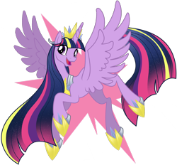 Size: 2048x1904 | Tagged: safe, artist:fotia-kouneli, imported from derpibooru, twilight sparkle, alicorn, pony, the last problem, crown, cutie mark background, female, hoof shoes, jewelry, long mane, long tail, mare, older, older twilight, open mouth, peytral, princess shoes, princess twilight 2.0, redesign, regalia, simple background, solo, spread wings, striped mane, striped tail, tail, transparent background, twilight sparkle (alicorn), wings