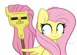 Size: 6800x4900 | Tagged: safe, artist:kittyrosie, imported from derpibooru, fluttershy, pegasus, pony, ..., absurd resolution, adorable distress, cute, female, fluttermop, looking back, meme, mop, pareidolia, shrunken pupils, shyabetes, simple background, sweat, sweatdrops, white background