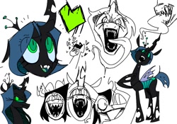 Size: 1248x874 | Tagged: safe, artist:charchaposting, imported from derpibooru, queen chrysalis, changeling, changeling queen, female, heart, kissing, long tongue, looking at you, open mouth, open smile, sketch, sketch dump, smiling, squint, tongue out