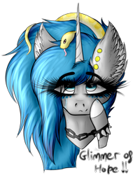 Size: 1365x1798 | Tagged: safe, artist:beamybutt, imported from derpibooru, oc, oc only, oc:moonbeam, pony, snake, unicorn, bust, chains, ear fluff, ear piercing, eyelashes, female, horn, mare, piercing, simple background, spiked wristband, transparent background, unicorn oc, wristband