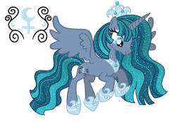 Size: 1300x899 | Tagged: safe, artist:madlilon2051, imported from derpibooru, oc, oc only, alicorn, pony, alicorn oc, base used, crown, ethereal mane, eyelashes, female, hoof shoes, horn, jewelry, mare, offspring, parent:princess luna, parent:stygian, parents:styuna, peytral, regalia, simple background, smiling, solo, starry mane, transparent background, wings