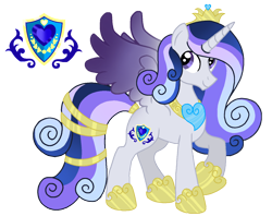 Size: 1400x1109 | Tagged: safe, artist:madlilon2051, imported from derpibooru, oc, oc only, alicorn, pony, alicorn oc, base used, crown, hoof shoes, horn, jewelry, male, offspring, parent:princess cadance, parent:shining armor, parents:shiningcadance, peytral, raised hoof, regalia, simple background, smiling, solo, stallion, tail, tail wrap, transparent background, wings