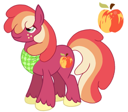 Size: 1349x1188 | Tagged: safe, artist:madlilon2051, imported from derpibooru, oc, oc only, oc:big honeycrisp, earth pony, pony, apple, base used, earth pony oc, food, freckles, male, offspring, parent:big macintosh, parent:cheerilee, parents:cheerimac, simple background, smiling, solo, stallion, transparent background, unshorn fetlocks