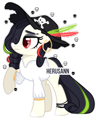 Size: 2143x2730 | Tagged: safe, artist:herusann, imported from derpibooru, oc, oc only, earth pony, pony, base used, clothes, ear piercing, earring, earth pony oc, eyelashes, female, frown, hat, high res, jewelry, piercing, pirate hat, raised hoof, simple background, solo, transparent background