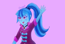 Size: 2304x1536 | Tagged: safe, artist:laurasrxfgcc, imported from derpibooru, sonata dusk, equestria girls, cute, female, open mouth, purple background, simple background, solo, sonatabetes, waving