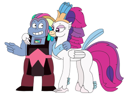 Size: 3264x2448 | Tagged: safe, artist:supahdonarudo, imported from derpibooru, queen novo, classical hippogriff, hippogriff, series:novoember, my little pony: the movie, bismuth (steven universe), crossover, gem (race), hand on shoulder, high res, redraw, simple background, steven universe, transparent background, uzo aduba, voice actor joke