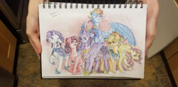 Size: 1280x623 | Tagged: safe, artist:unknownfilters, imported from derpibooru, applejack, fluttershy, pinkie pie, rainbow dash, rarity, twilight sparkle, alicorn, earth pony, pegasus, pony, unicorn, irl, mane six, photo, traditional art, twilight sparkle (alicorn)