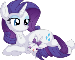 Size: 7478x6004 | Tagged: safe, artist:cyanlightning, imported from derpibooru, opalescence, rarity, cat, pony, unicorn, .svg available, cute, duo, ear fluff, eyes closed, female, mare, simple background, sleeping, tail, transparent background, vector