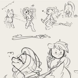 Size: 4000x4000 | Tagged: safe, artist:miokomata, imported from derpibooru, fluttershy, rainbow dash, pegasus, pony, ahegao, bipedal, blushing, butt, cargo ship, cute, dancing, dot eyes, duo, female, floating heart, floppy ears, flutterbutt, fluttermop, freckles, freckleshy, grayscale, heart, implied flutterdash, implied lesbian, implied shipping, mare, monochrome, mop, open mouth, plot, shipping, shyabetes, simple background, sketch, sketch dump, tongue out