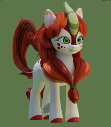 Size: 698x800 | Tagged: safe, artist:ur_akhsok, imported from derpibooru, oc, oc only, kirin, 3d, female, g5, green background, kirin oc, my little pony: a new generation, simple background, smiling, solo