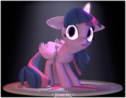 Size: 2767x2160 | Tagged: safe, artist:steamyart, imported from derpibooru, twilight sparkle, alicorn, pony, 3d, big ears, ears back, female, high res, scared, solo, source filmmaker, twilight sparkle (alicorn)