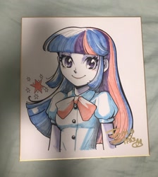 Size: 1832x2048 | Tagged: safe, artist:babtyu, imported from twibooru, twilight sparkle, equestria girls, bust, cutie mark, image, needs more jpeg, pencil drawing, photo, portrait, traditional art
