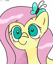 Size: 1704x2048 | Tagged: safe, artist:omelettepony, fluttershy, pony, blushing, simple background