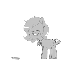 Size: 2048x2048 | Tagged: safe, artist:omelettepony, oc, oc:filly anon, earth pony, pony, female, filly, monochrome, pencil, simple background