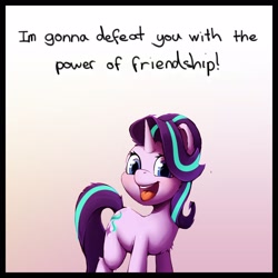 Size: 2500x2500 | Tagged: safe, artist:senaelik, starlight glimmer, pony, unicorn, dialogue, open mouth, simple background, smiling, talking to viewer