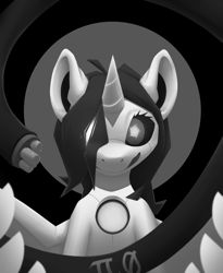 Size: 1887x2297 | Tagged: safe, artist:senaelik, oc, oc only, alicorn, cyborg, pony, robot, monochrome