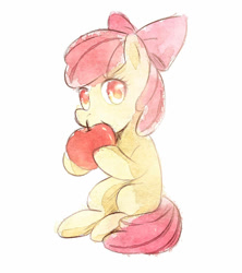 Size: 500x563 | Tagged: safe, artist:91268319, imported from derpibooru, apple bloom, earth pony, pony, apple, female, filly, food, herbivore, solo