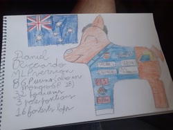 Size: 4128x3096 | Tagged: safe, artist:super-coyote1804, imported from derpibooru, pony, australia, colored pencil drawing, daniel ricciardo, formula 1, ponified, solo, traditional art