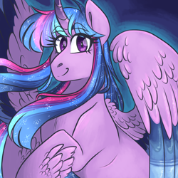 Size: 3000x3000 | Tagged: safe, artist:gingygin, imported from derpibooru, twilight sparkle, alicorn, pony, cute, ethereal mane, eyebrows, eyebrows visible through hair, feathered fetlocks, high res, looking at you, smiling, smiling at you, solo, starry mane, twiabetes, twilight sparkle (alicorn)