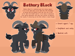 Size: 3562x2653 | Tagged: safe, artist:saveraedae, imported from derpibooru, oc, oc only, oc:bathory black, goat, clothes, female, hat, high res, reference sheet, solo