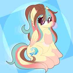 Size: 2000x2000 | Tagged: safe, artist:saveraedae, imported from derpibooru, oc, oc only, pegasus, pony, blowing bubbles, bubblegum, cute, food, gum, high res, looking at you, raised hoof, sitting, solo