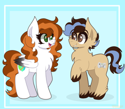 Size: 2294x2000 | Tagged: safe, artist:saveraedae, imported from derpibooru, oc, oc only, earth pony, pegasus, pony, chest fluff, commission, duo, female, high res, looking at each other, looking at someone, male, mare, raised hoof, shadow, stallion, unshorn fetlocks