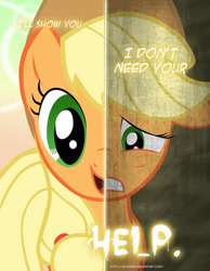 Size: 2158x2780 | Tagged: safe, artist:tehjadeh, imported from derpibooru, applejack, earth pony, pony, 2011, dual persona, dual personality, female, high res, mare, poster, two sided posters
