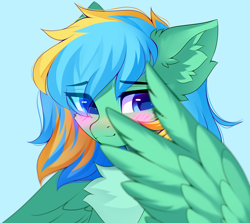 Size: 5196x4632 | Tagged: safe, artist:airiniblock, imported from derpibooru, oc, oc only, oc:typh, pegasus, pony, blushing, commission, covering, ear fluff, icon, rcf community, solo, wing covering, wings