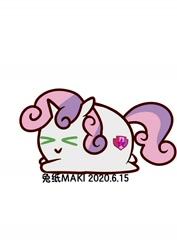 Size: 1000x1414 | Tagged: safe, artist:1395088159, imported from derpibooru, part of a set, sweetie belle, pony, unicorn, ><, chubbie, eyes closed, female, filly, simple background, solo, white background