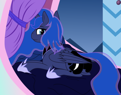 Size: 2512x1980 | Tagged: safe, artist:terminalhash, imported from derpibooru, princess luna, alicorn, pony, bed, bedroom, butt, digital art, female, looking at you, looking back, looking back at you, mare, plot, solo, vector