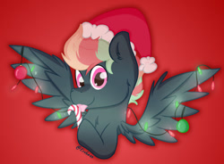 Size: 1024x752 | Tagged: safe, artist:exobass, imported from derpibooru, oc, oc only, oc:treading step, pegasus, pony, candy, candy cane, christmas, christmas lights, food, hat, holiday, lights, male, solo