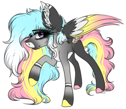 Size: 3261x2801 | Tagged: safe, artist:beamybutt, imported from derpibooru, oc, oc only, pegasus, pony, ear fluff, eyelashes, female, high res, mare, multicolored hair, pegasus oc, rainbow hair, raised hoof, simple background, smiling, solo, transparent background, wings