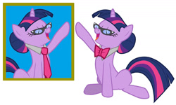 Size: 1280x766 | Tagged: safe, artist:disneymarvel96, edit, imported from derpibooru, vector edit, twilight sparkle, pony, unicorn, alternate hairstyle, bowtie, female, glasses, mirror, necktie, reflection, solo, vector