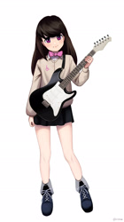 Size: 1500x2687 | Tagged: safe, artist:mrscroup, imported from derpibooru, octavia melody, human, bowtie, clothes, cute, electric guitar, female, guitar, humanized, looking at you, musical instrument, rocktavia, simple background, skirt, solo, tavibetes, white background